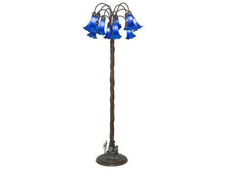 Meyda Pond Lily Bronze Blue Glass Floor Lamp with Shade