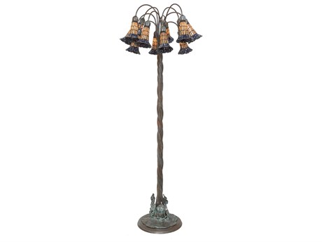 Meyda Stained Glass Pond Lily Bronze Floor Lamp