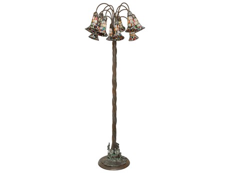 Meyda Stained Glass Pond Lily Bronze Floor Lamp