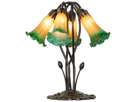 Meyda Pond Lily Mahogany Bronze Table Lamp
