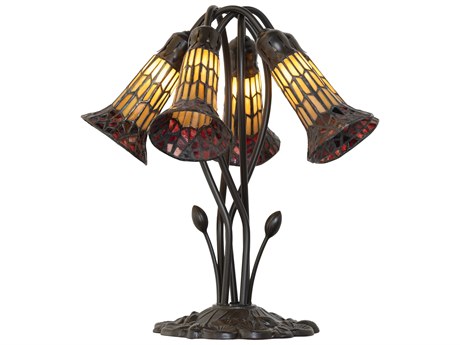 Meyda Stained Glass Pond Lily Mahogany Bronze Table Lamp