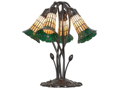 Meyda Stained Glass Pond Lily Mahogany Bronze Table Lamp