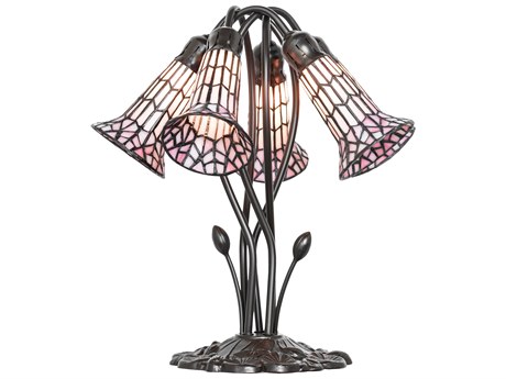 Meyda Stained Glass Pond Lily Mahogany Bronze Table Lamp