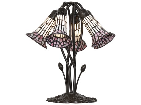 Meyda Stained Glass Pond Lily Mahogany Bronze Table Lamp