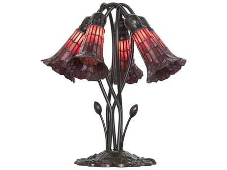 Meyda Stained Glass Pond Lily Mahogany Bronze Table Lamp