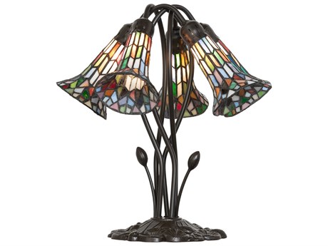 Meyda Stained Glass Pond Lily Mahogany Bronze Table Lamp