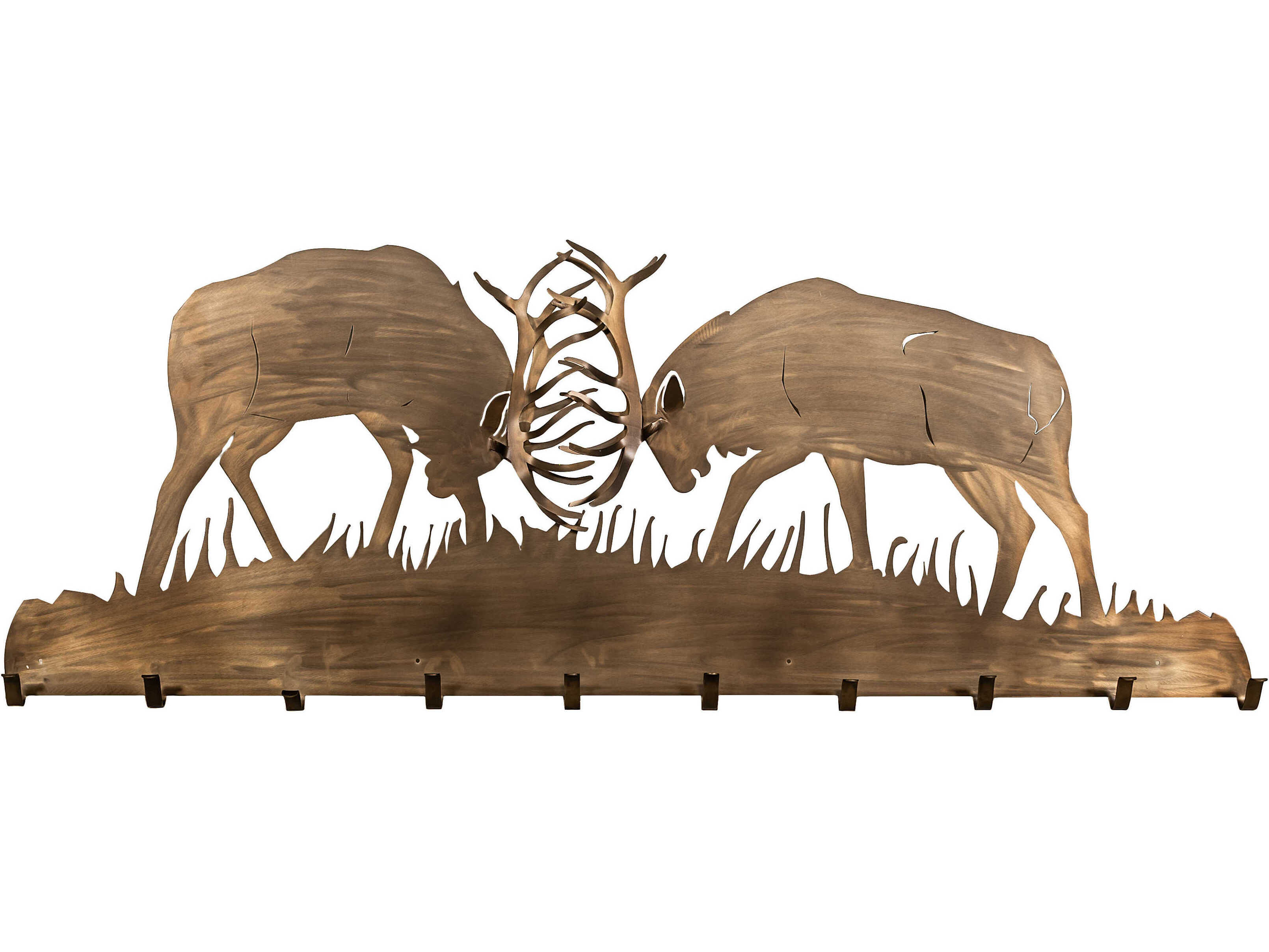 Meyda Battling Elks Antique Copper 10-Hook Coat Rack
