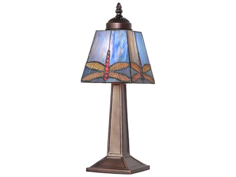 Meyda Dragonfly Mahogany Bronze Blue Glass Tiffany Table Lamp