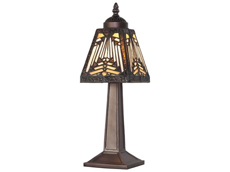 Meyda Nuevo Mission Mahogany Bronze Sunflower Amber Chocolate Glass Tiffany Table Lamp