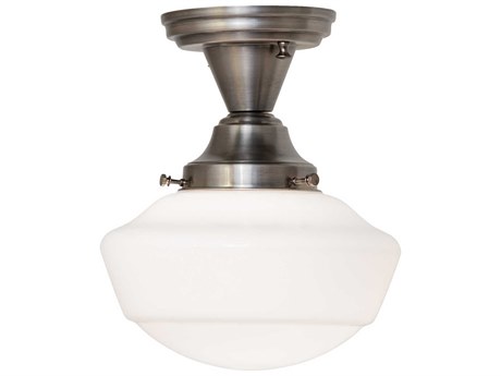 Meyda Revival Schoolhouse 1-Light Antique Nickel Glass Semi Flush Mount