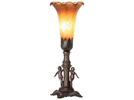 Meyda Pond Lily Antique Brass Table Lamp