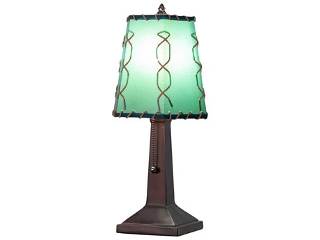Meyda Mahogany Bronze Green Faux Leather Table Lamp