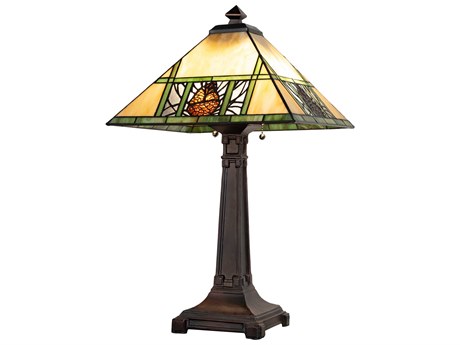 Meyda Pinecone Mahogany Bronze Amber Green Clear Glass Tiffany Table Lamp