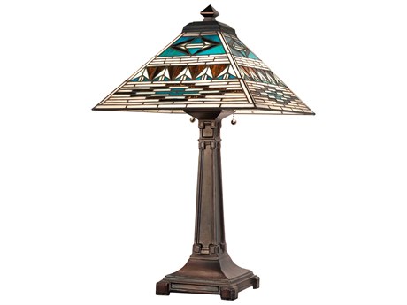 Meyda Valencia Mahogany Bronze Green Blue Beige Glass Table Lamp