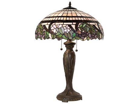 Meyda Handel Grapevine Mahogany Bronze Pink Mauve Violet Glass Tiffany Buffet Lamp