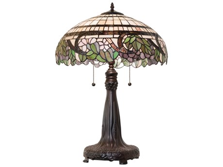 Meyda Handel Grapevine Mahogany Bronze Pink Mauve Violet Glass Tiffany Buffet Lamp