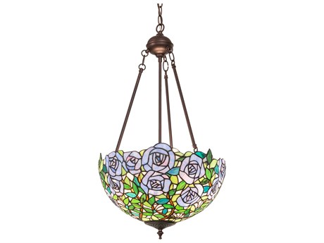Meyda Rosebush 2-Light Mahogany Bronze Glass Tiffany Pendant