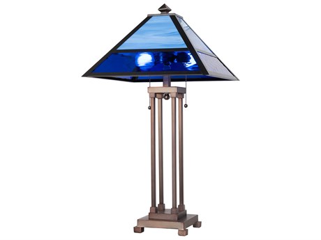 Meyda Split Mission Mahogany Bronze Blue Glass Buffet Lamp