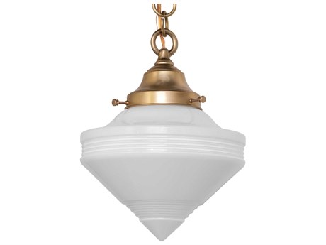 Meyda Revival Schoolhouse 1-Light Brushed Brass Glass Geometric Mini Pendant