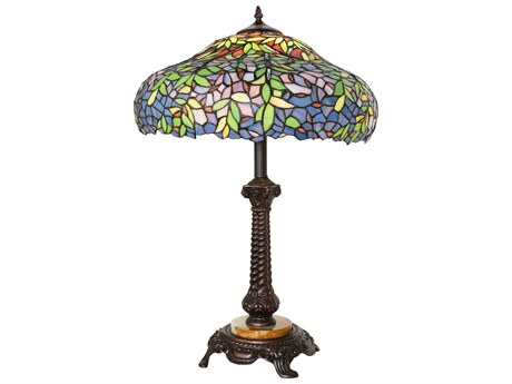 Meyda Laburnum Mahogany Bronze Green Blue Violet Glass Tiffany Buffet Lamp