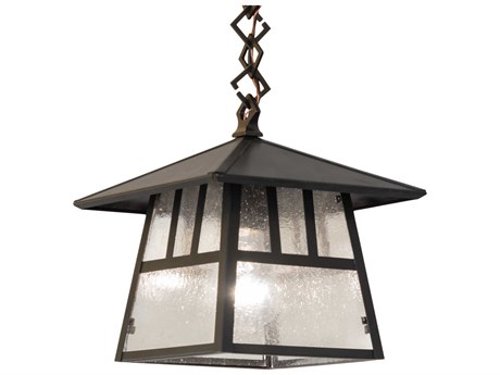 Meyda Stillwater Double Bar Mission 1-Light Craftsman Brown Lantern Mini Pendant