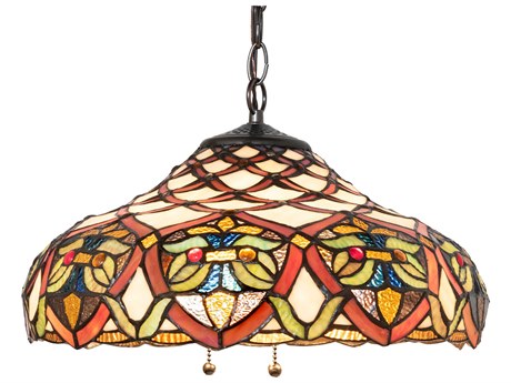 Meyda 3-Light Mahogany Bronze Glass Tiffany Pendant