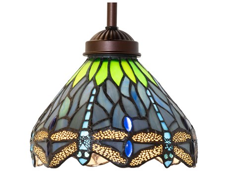 Meyda Tiffany Hanginghead Dragonfly 1-Light Mahogany Bronze Glass Bell Mini Pendant
