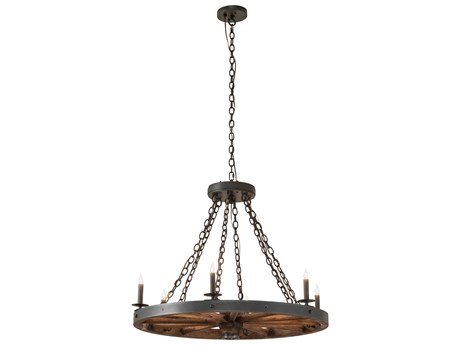 Meyda Wagon Wheel 6-Light Wrought Iron / Dark Walnut Chandelier