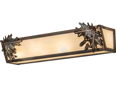Meyda Oak Leaf and Acorn Tall 4-Light Dark Burnished Antique Copper Vanity Light