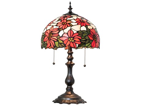 Meyda Poinsettia Mahogany Bronze Table Lamp