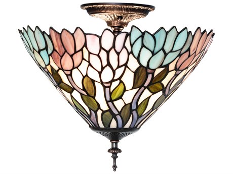 Meyda Wisteria 3-Light Petal Pink / Amethyst Blue Flush Mount