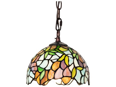 Meyda Tiffany Wisteria 1-Light Petal Pink / Amethyst Blue / Dark Mauve Mini Pendant