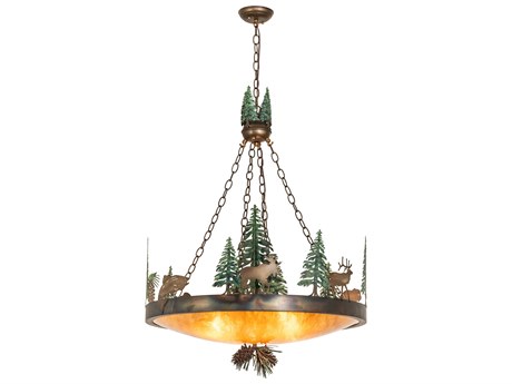 Meyda Wildlife at Dusk 4-Light Dark Burnished Antique Copper Pendant