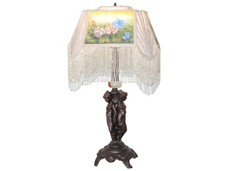 Meyda Reverse Painted Ivory Textrene Buffet Lamp