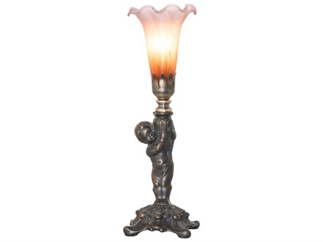 Meyda Tiffany Pond Lily Amber / Purple Glass Table Lamp