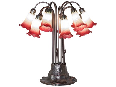Meyda Tiffany Pond Lily Seafoam / Cranberry Glass Table Lamp