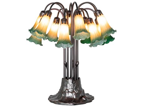 Meyda Tiffany Pond Lily Amber / Green Glass Table Lamp