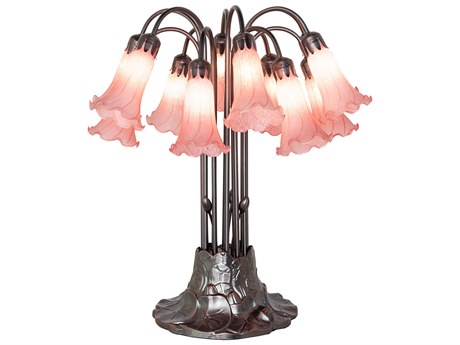 Meyda Tiffany Pond Lily Pink Glass Table Lamp