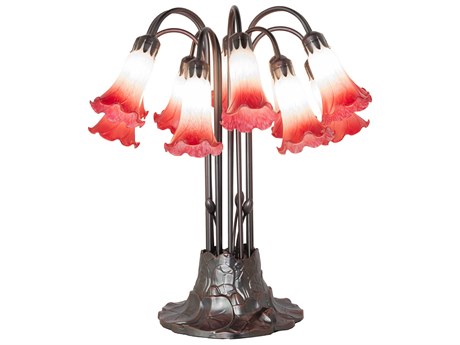 Meyda Tiffany Pond Lily Pink / White Glass Table Lamp