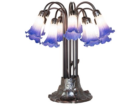 Meyda Tiffany Pond Lily Blue / White Glass Table Lamp