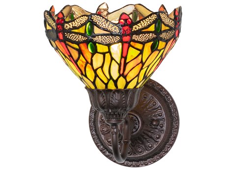 Meyda Tiffany Hanginghead Dragonfly 1-Light Mahogany Bronze Traditional Wall Sconce