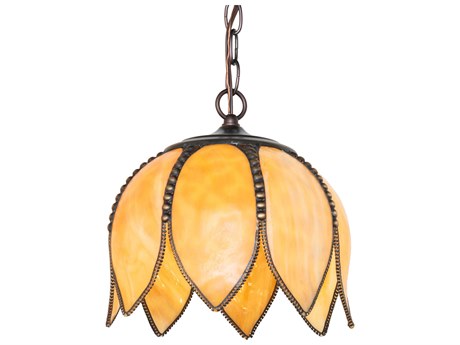 Meyda Tulip 1-Light Craftsman Brown Brass Orange Traditional Mini Pendant