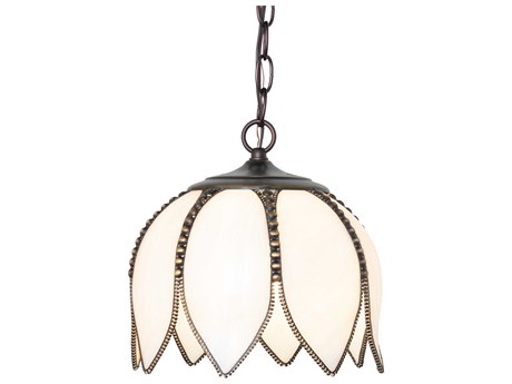 Meyda Tulip 1-Light Craftsman Brown Brass White Traditional Mini Pendant