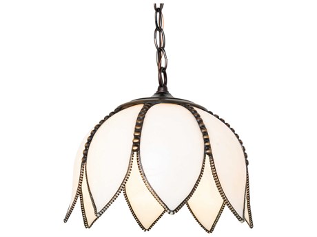 Meyda Tulip 1-Light Craftsman Brown Brass White Traditional Mini Pendant
