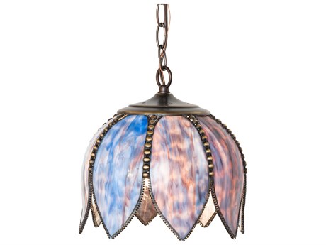 Meyda Tulip 1-Light Craftsman Brown Brass Blue Traditional Mini Pendant