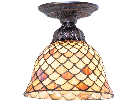 Meyda Tiffany Fishscale 1-Light Mahogany Bronze Traditional Bell Flush Mount
