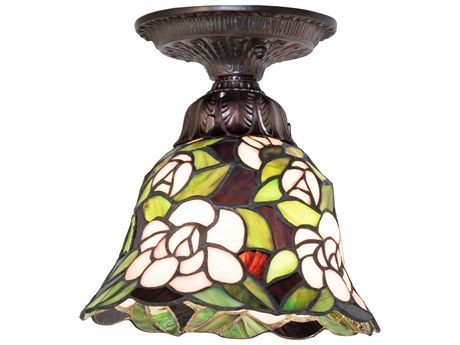 Meyda Begonia 1-Light Mahogany Bronze Traditional Bell Flush Mount