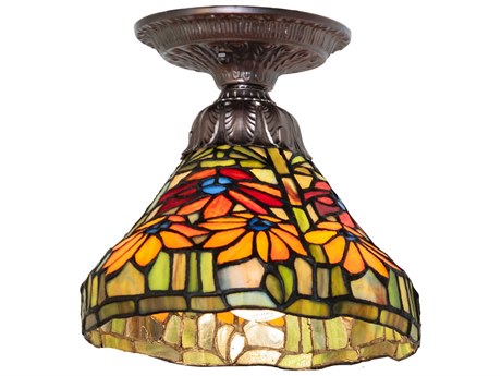 Meyda Poinsettia 1-Light Mahogany Bronze Traditional Flush Mount