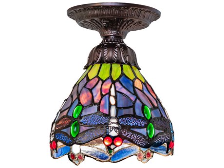 Meyda Tiffany Hanginghead Dragonfly 1-Light Mahogany Bronze Traditional Flush Mount