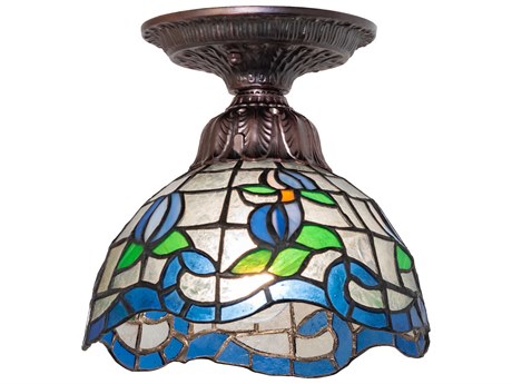 Meyda Roseborder 1-Light Mahogany Bronze Traditional Dome Flush Mount